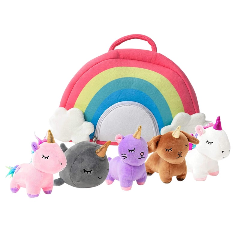 PixieCrush Unicorn Stuffed Animal Set - 5 Plush Toys for Girls with Narwhal, Puppycorn, Kittycorn and Rainbow Unicorn - Soft Plushies with Carry Case - Gift for Kids Ages 3 and Up - Image 1